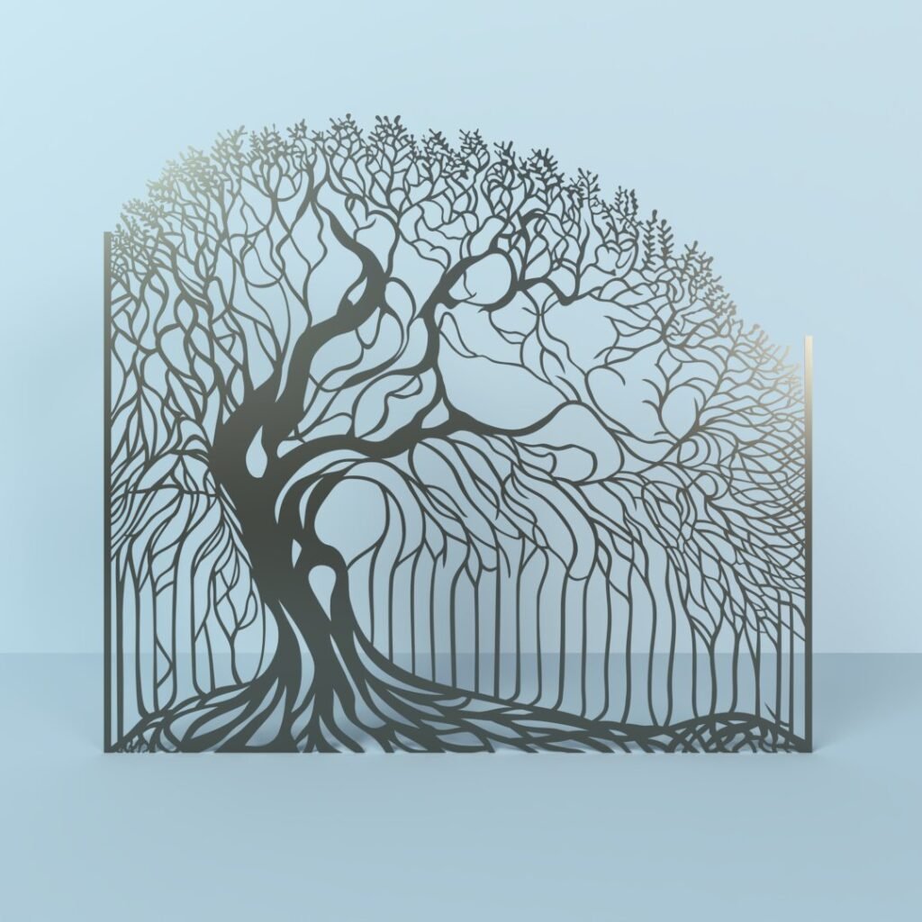 Elegant Tree-Inspired Metal Fence Panel-img-1